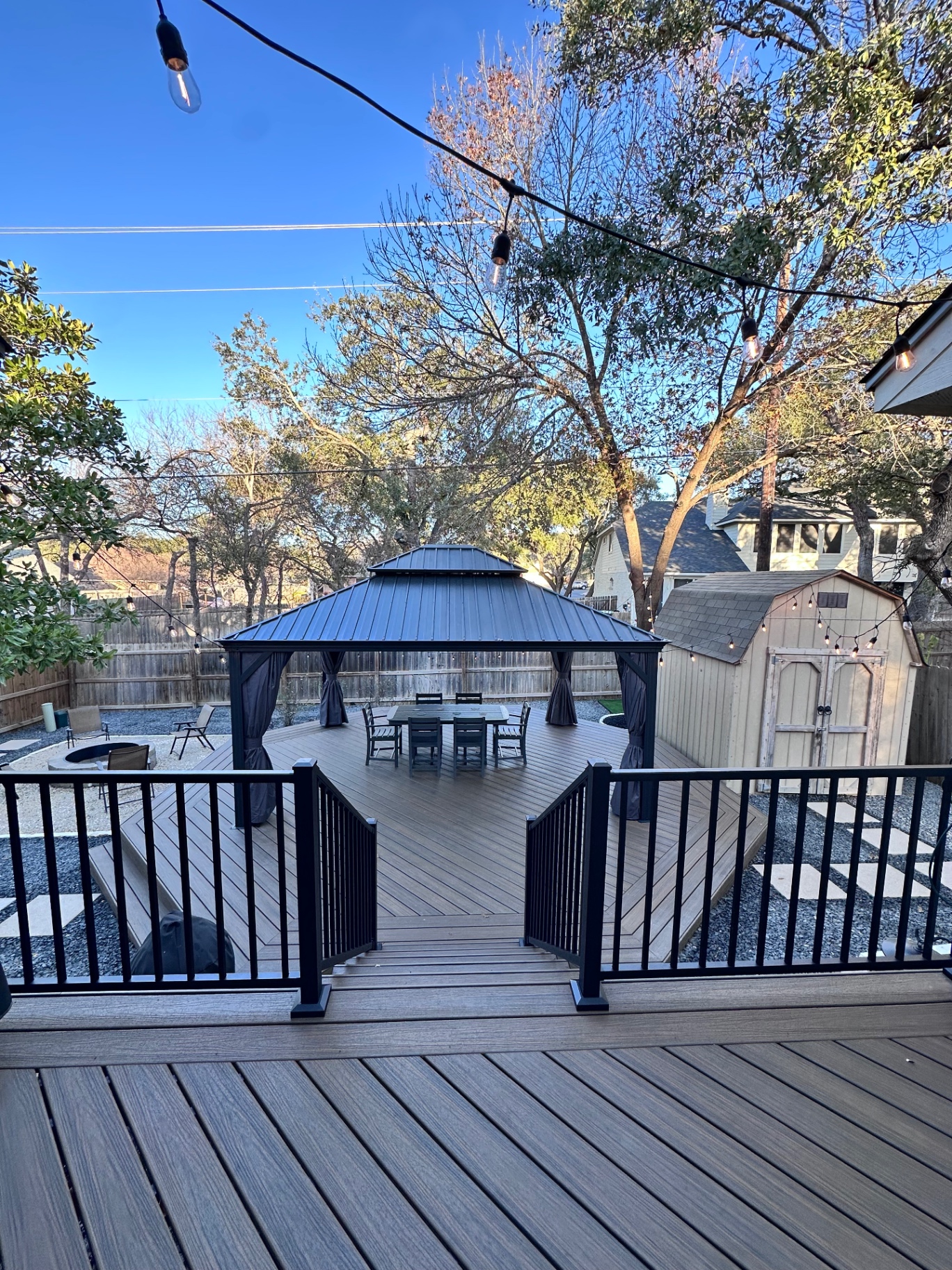 Gazebo deck with string lights