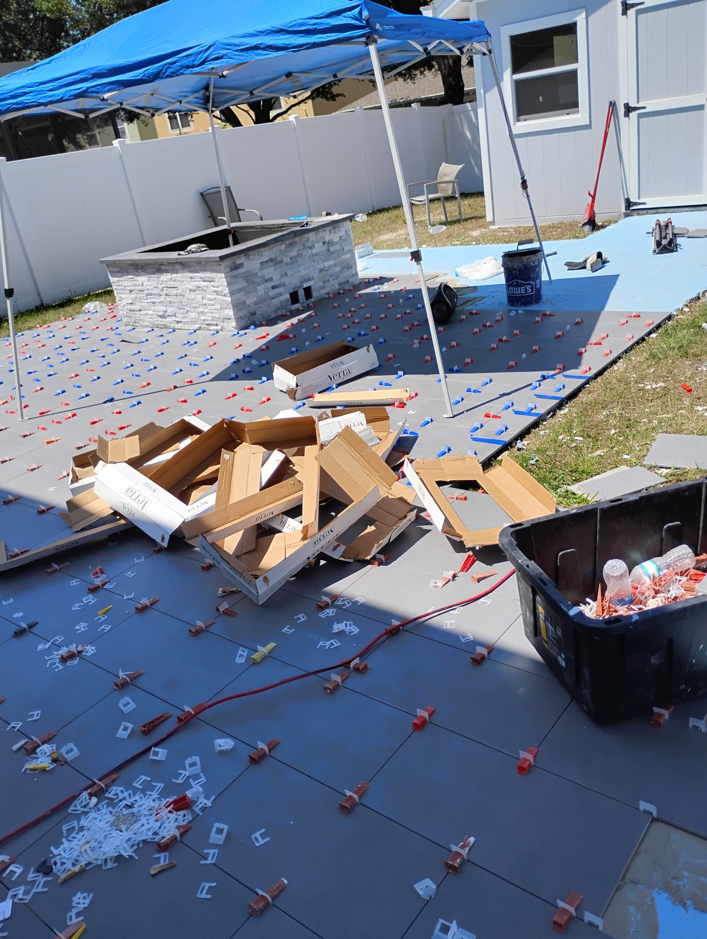 Outdoor tile over self-leveled concrete